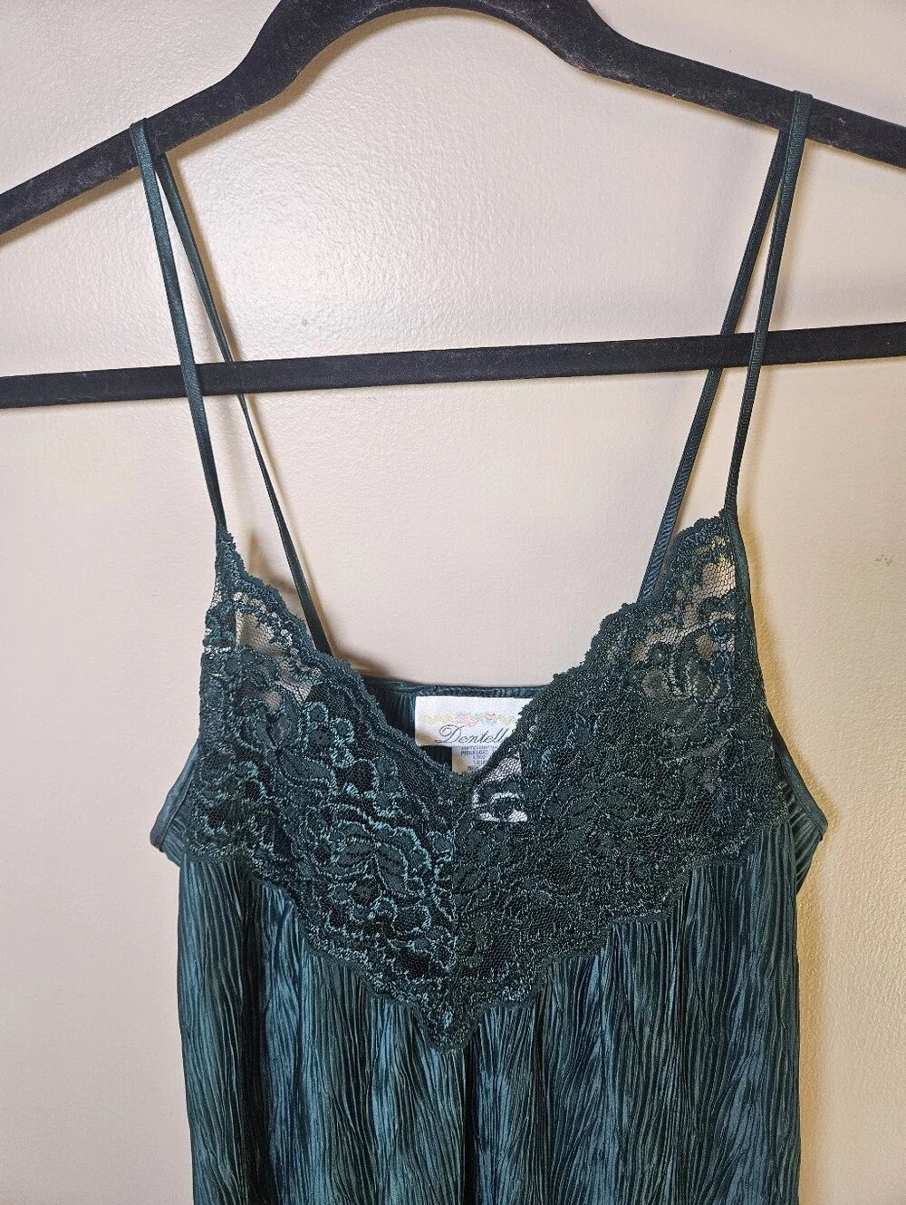 Dentelle Green Vintage Satin Mini Chemise Sexy Babydoll Nightgown Lingerie MED - Picture 2 of 10